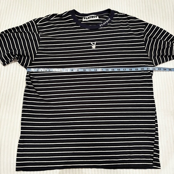 Playboy by Pacsun Metallic Bunny Men's Striped Crewneck T-shirt 100% cotton L - Picture 9 of 10